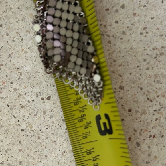 Vintage Silver-Tone Mesh Dangle Earrings Two-Tone Geometric Chic Chainmail - Picture 12 of 13